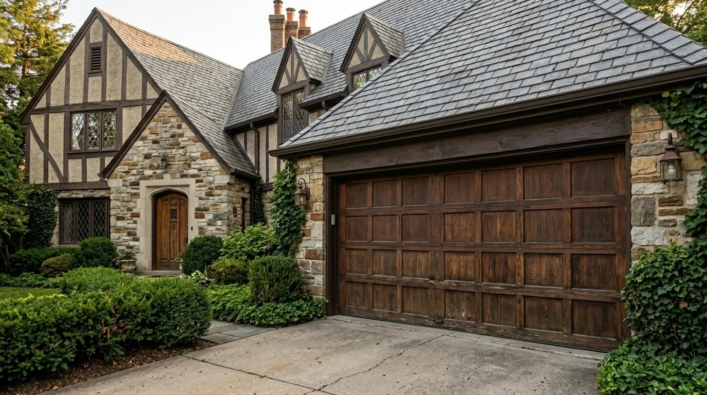 Older Danville Kentucky garage door being inspected for repair or replacement